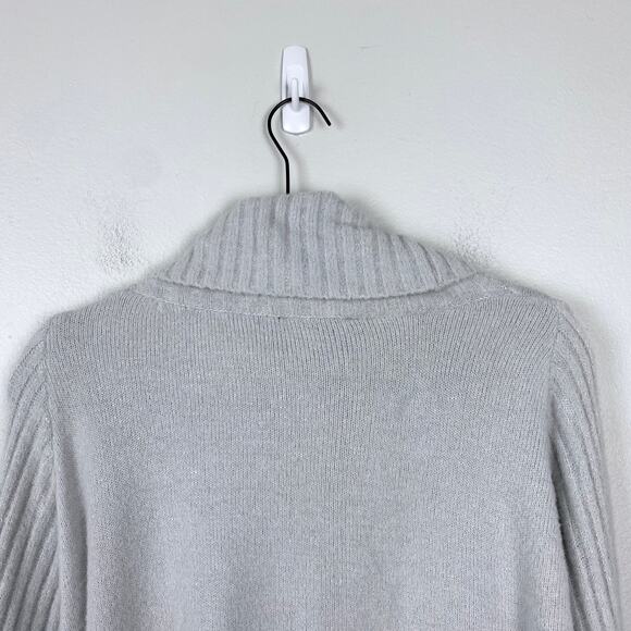 Express Gray Fuzzy Turtleneck Sweater Balloon‎ Sleeve Pullover Cowl Size Large - Picture 6 of 9